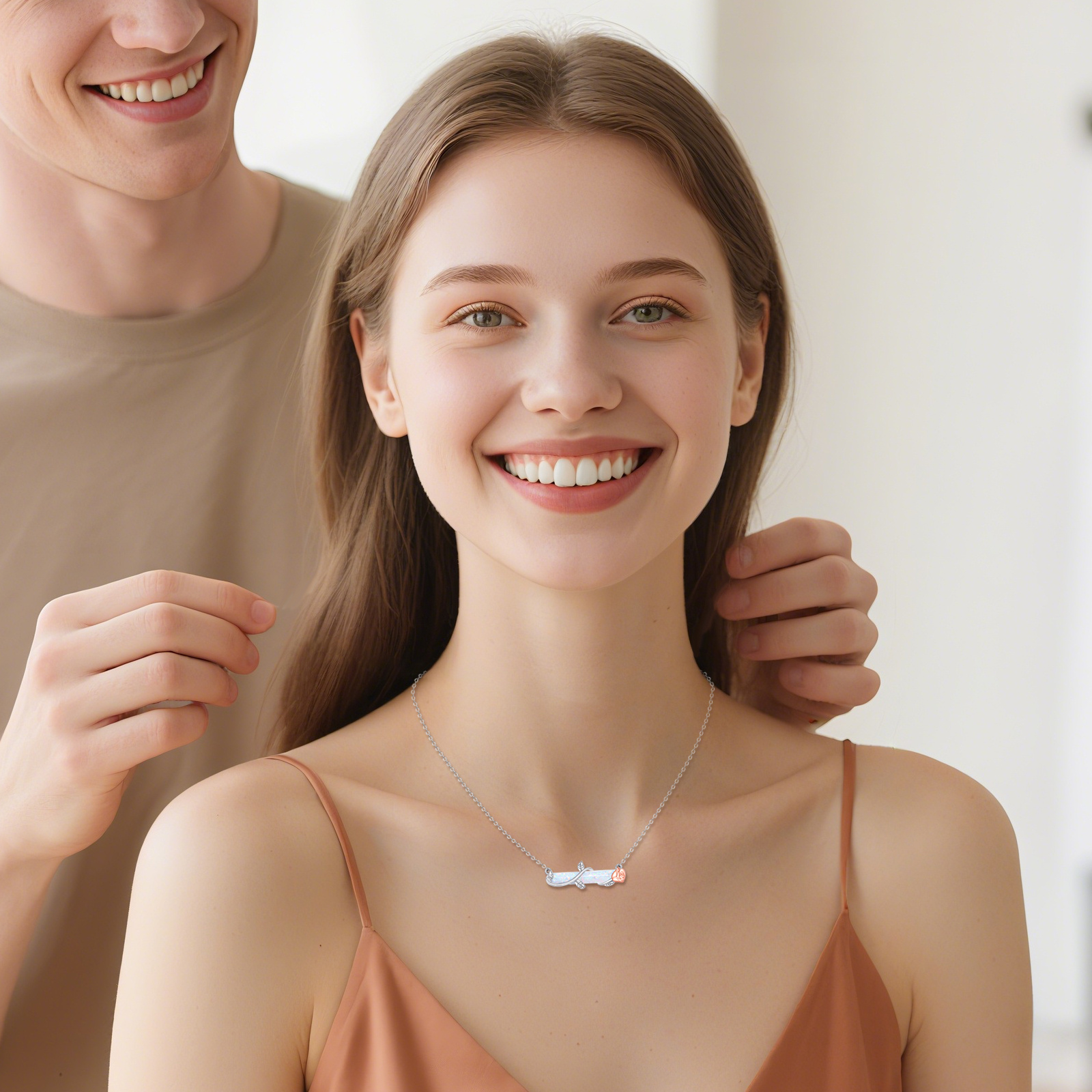 925 Sterling Silver Rose Opal Necklace, Gift for Her